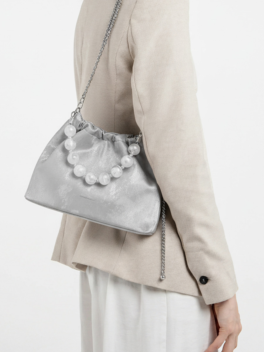 Silver Pearl Handbag with Shoulder Strap