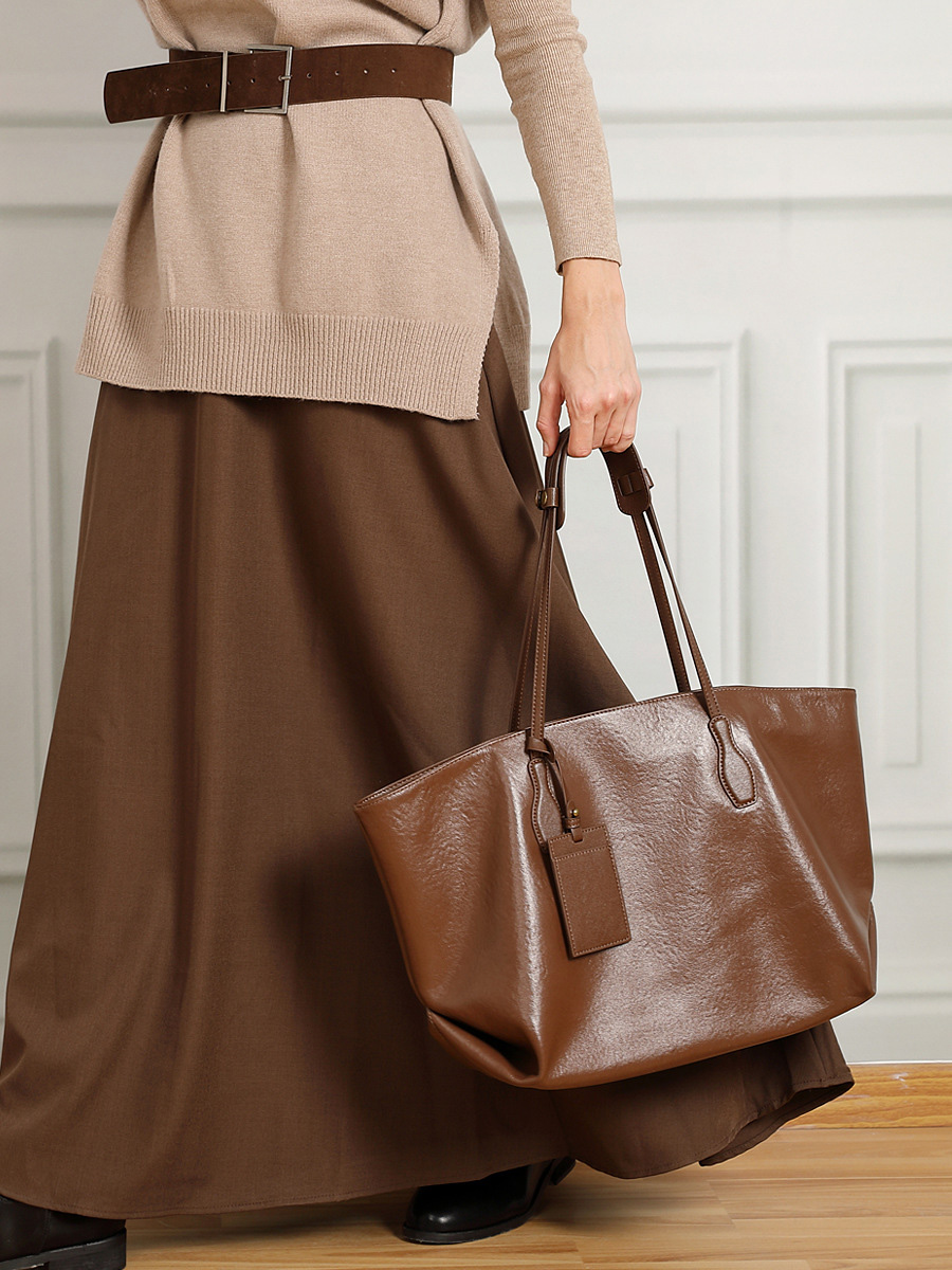 Top Layer Vegetable Tanned Leather Niche Large Capacity Totes