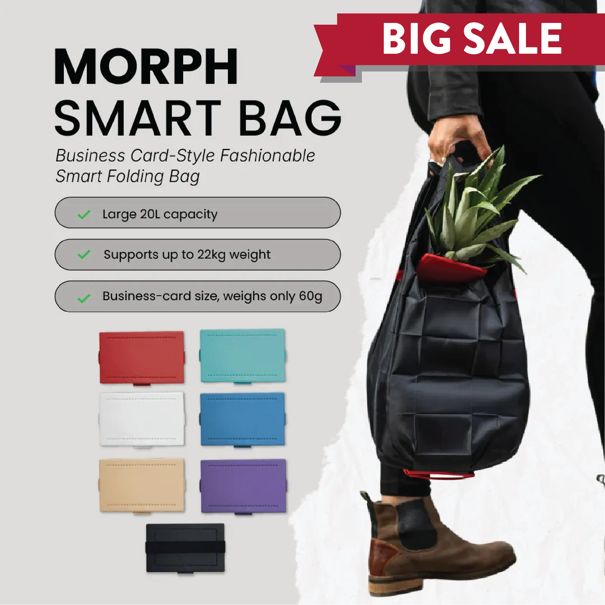 Morph Bag — Business Card-Style Fashionable Smart Folding Bag – Color Shipped Randomly