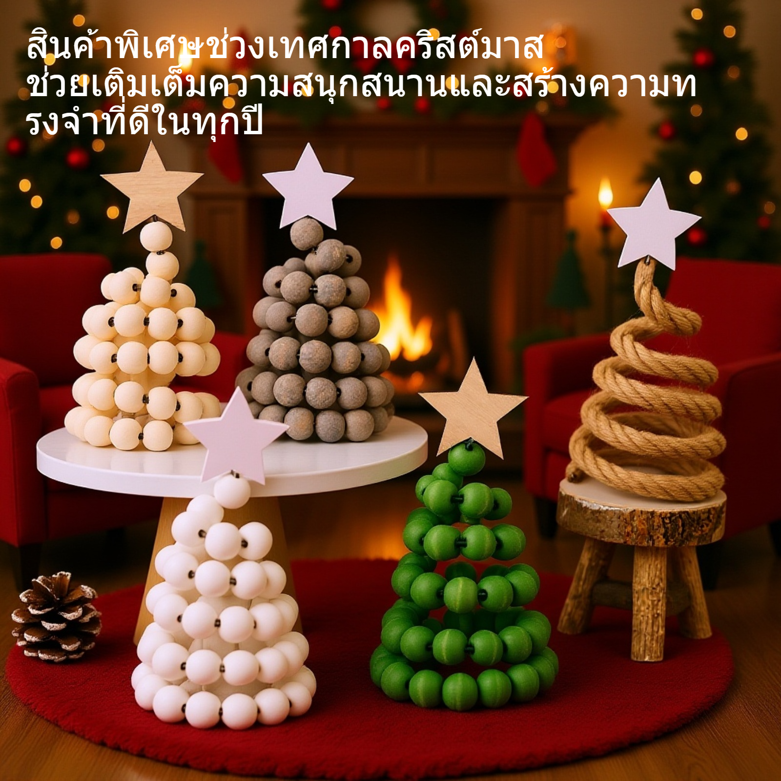 ตกแต่งคริสต์มาสบนโต๊ะด้วยต้นคริสต์มาสเดสก์ทอป