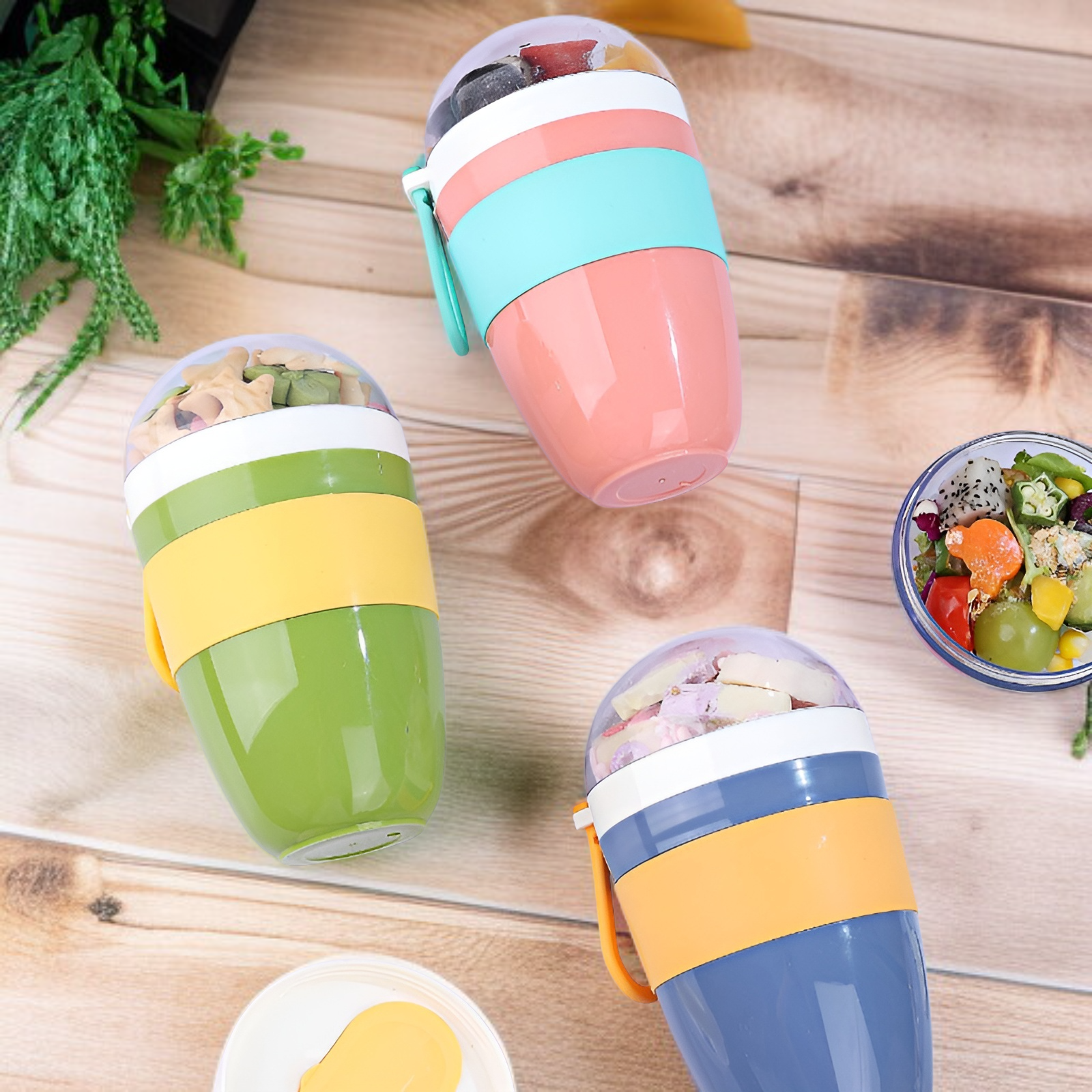 ถ้วยโยเกิร์ตแบบพกพาพร้อมฝาปิด