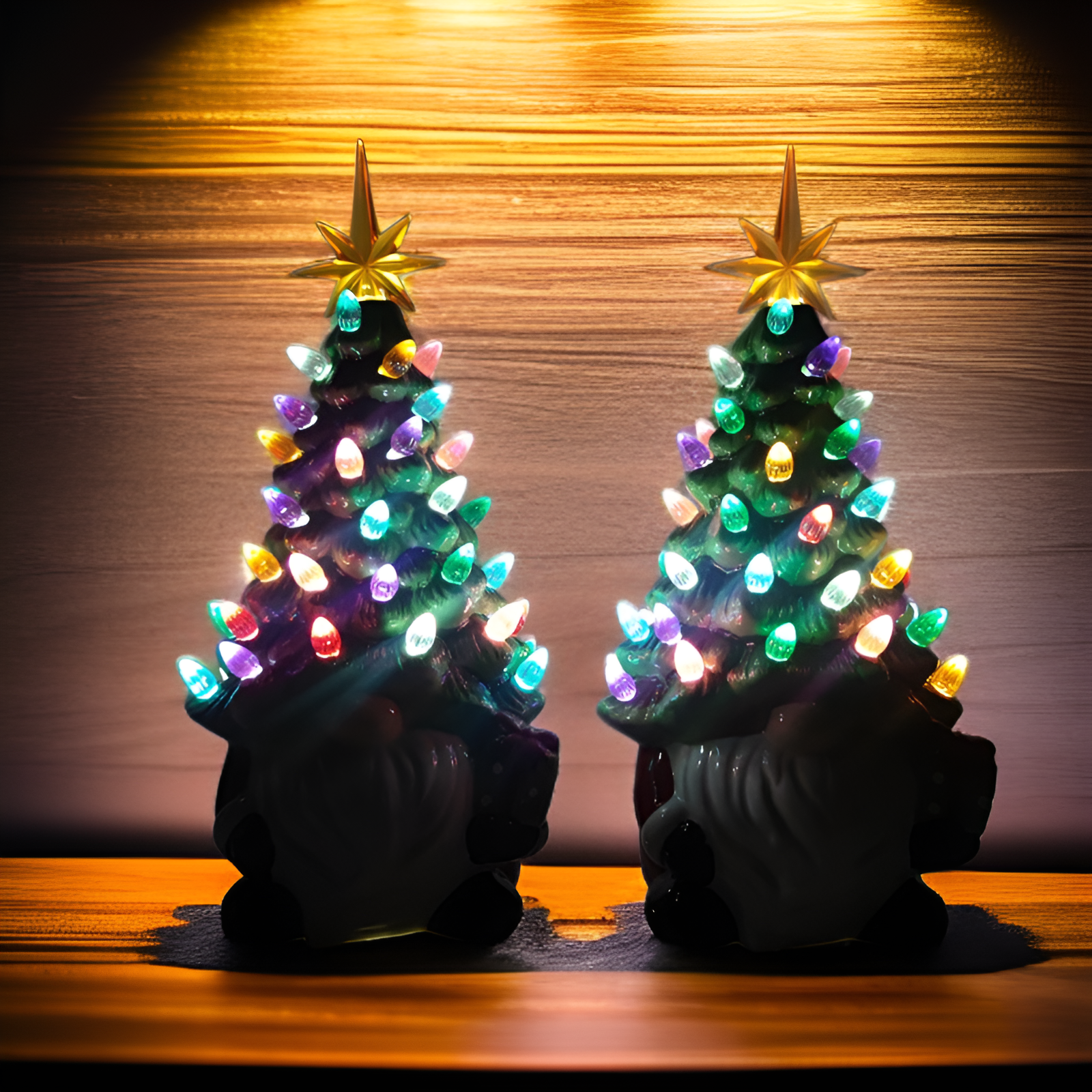 เรืองแสงความคิดสร้างสรรค์ต้นคริสต์มาสที่มีสีสันประดับโต๊ะ