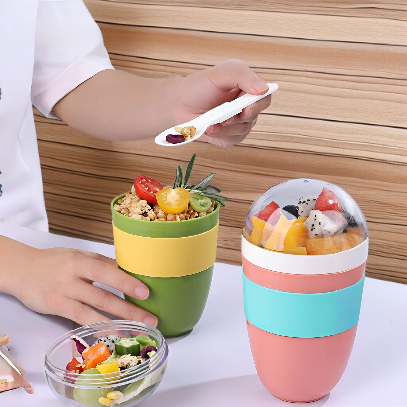 ถ้วยโยเกิร์ตแบบพกพาพร้อมฝาปิด