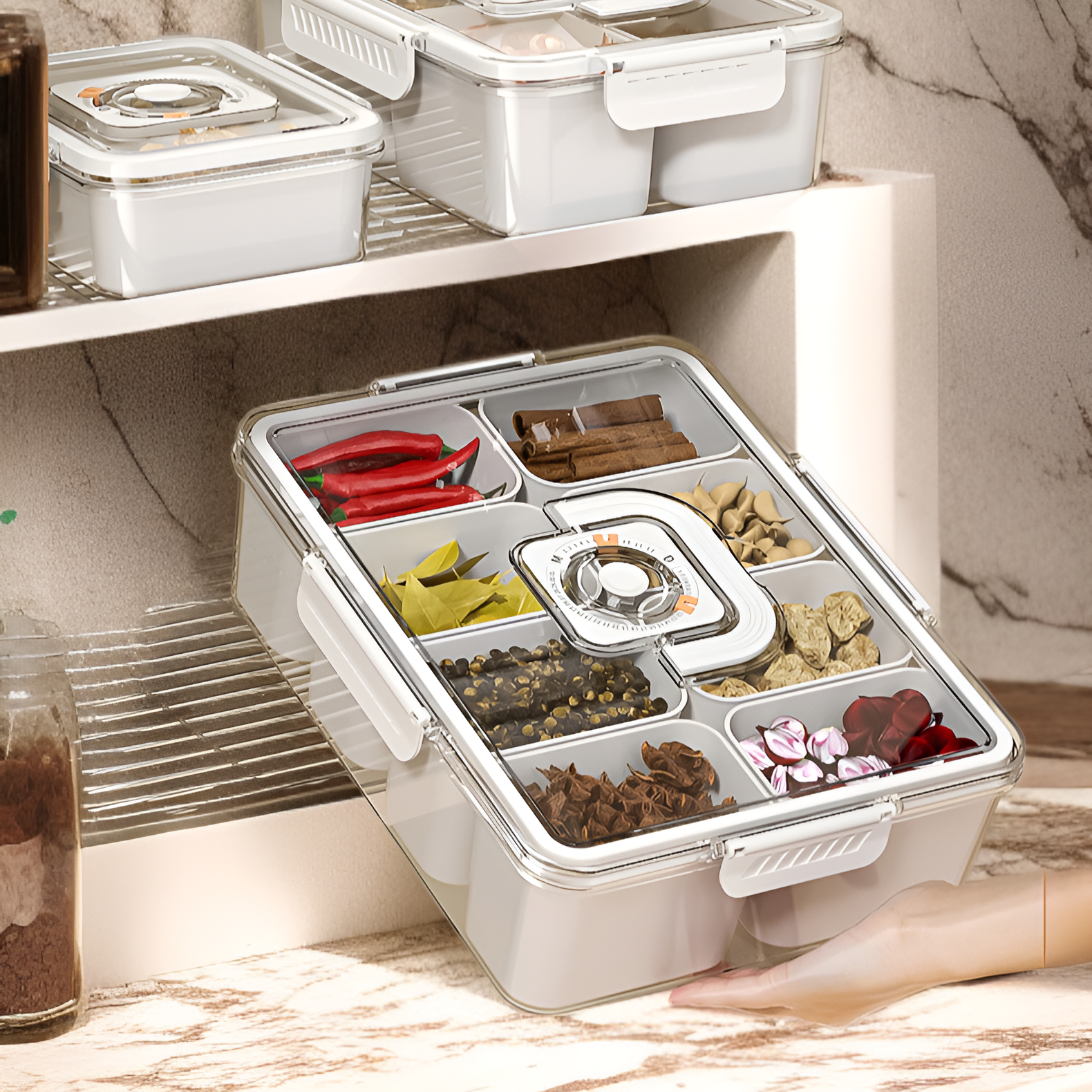 กล่องเก็บของแบบแยกช่องสำหรับเครื่องครัว