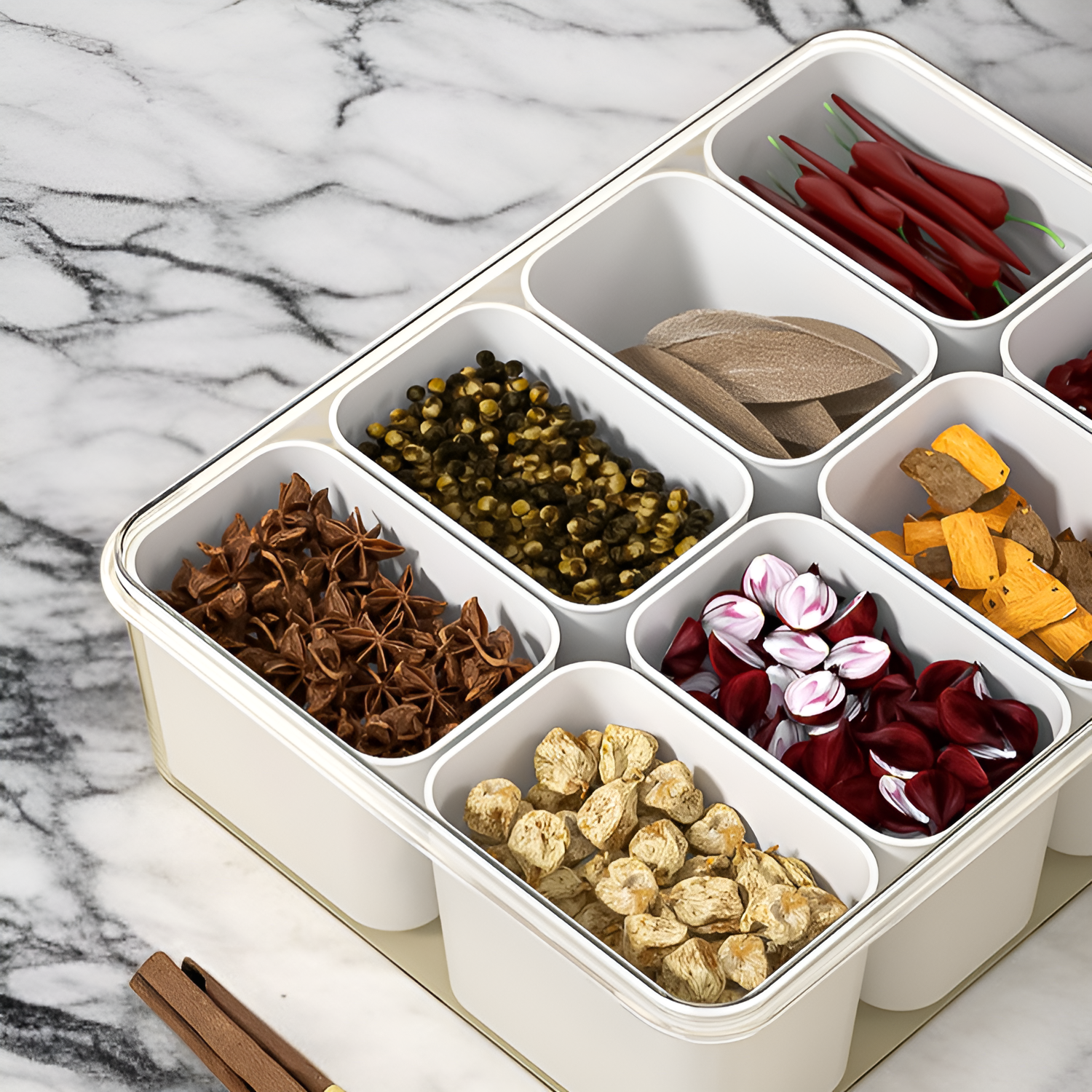 กล่องแยกส่วนสำหรับจัดเก็บของในห้องครัว