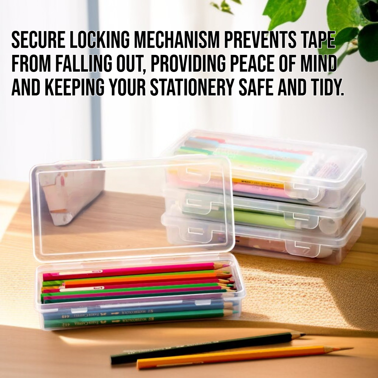 Student stationery tape organizer with clear cover