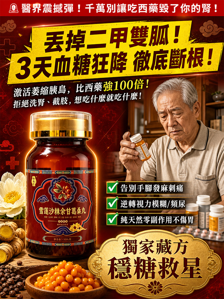 【獨家藏方 穩糖救星】特極雪蓮沙棘葛桑丸 (強效斷根版) | 告別洗腎截肢，3天喚醒胰臟細胞！