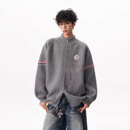 『M-2XL』男女兼用のストライプ柄スタンドカラーカーディガンセーター、秋冬用の高級ダブルジッパーニットウェア。