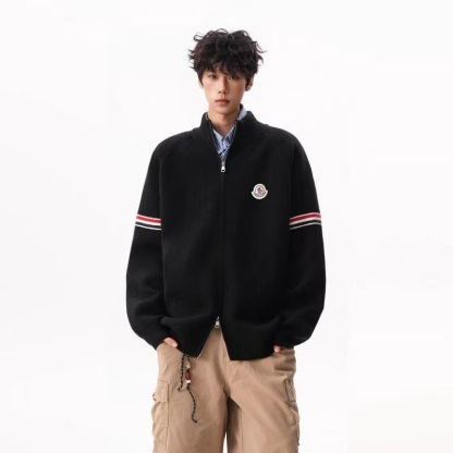 『M-2XL』男女兼用のストライプ柄スタンドカラーカーディガンセーター、秋冬用の高級ダブルジッパーニットウェア。