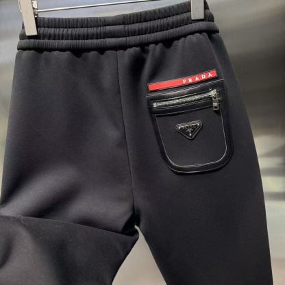 秋冬新作、刺繍入りジッパー付きメンズフリース裏地厚手パンツ