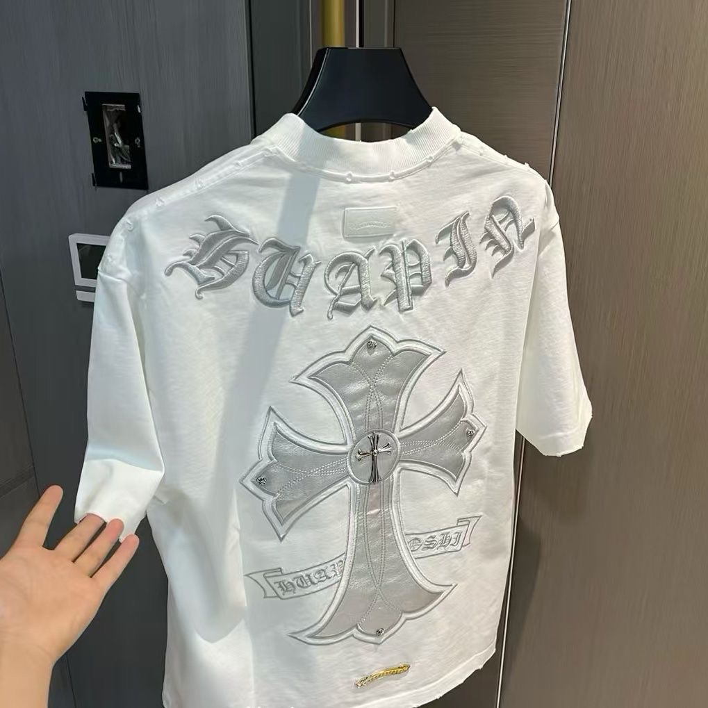 『S-4XL』新作サマースタイル 3D刺繍入りレザー風トレンドTシャツ 半袖