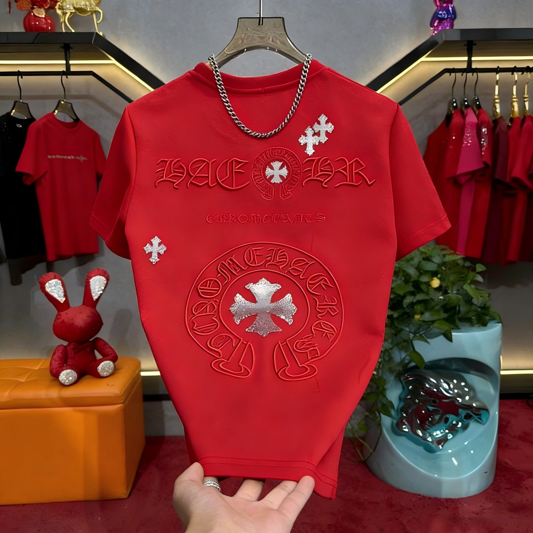 【L-5XL】重厚な刺繍と高品質のスパンコールが施された、ファッショナブルでカジュアルなベースレイヤーのラウンドネックプルオーバー半袖Tシャツ。
