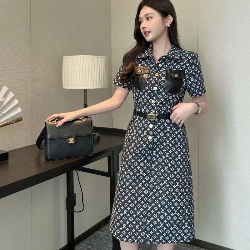S-L』NO.1人気 優しい雰囲気 モード 快適 デニム 折り襟 ワンピース