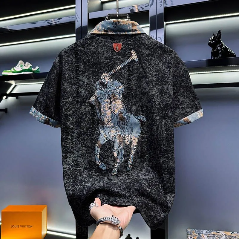 『M-4XL』夏物カジュアル刺繍入り半袖メンズポロシャツ