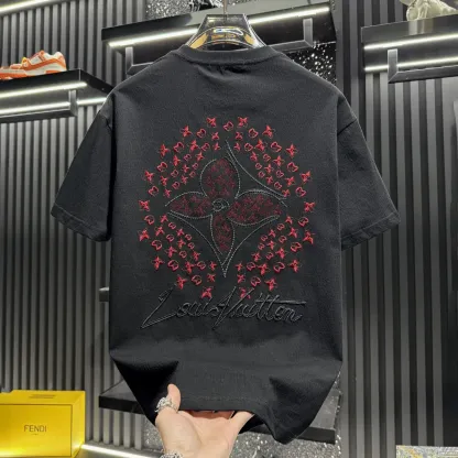 『M-3XL』メンズ刺繍入り半袖Tシャツ、通気性のあるハーフスリーブ