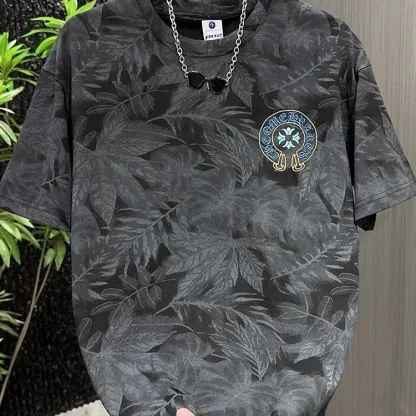 『M-4XL』刺繍入りのメンズ半袖Tシャツ。人気のスタイルです。