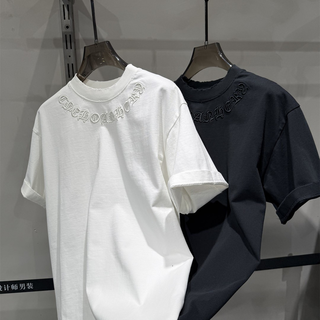 【L-4XL】トレンディな刺繍入り半袖Tシャツ、ゆったりとしたクルーネック、ユニセックストップス