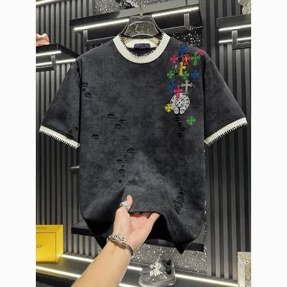 『M-4XL』新作夏物高級刺繍入りメンズ半袖Tシャツ