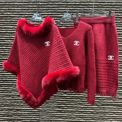 『フリーサイズ』今季も大流行 女子マスト フェミニン 刺繍 ニット生地 ケープ セットアップ