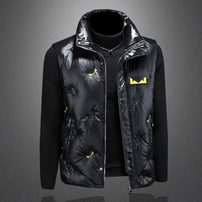 メンズダウンベスト、スタイリッシュなスタンドカラー、秋冬用の暖かいアウター