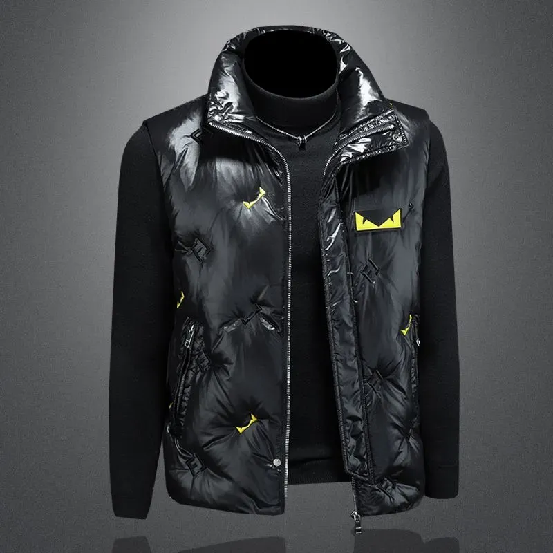 メンズダウンベスト、スタイリッシュなスタンドカラー、秋冬用の暖かいアウター