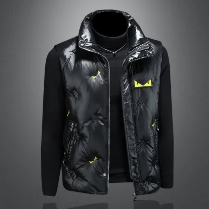 メンズダウンベスト、スタイリッシュなスタンドカラー、秋冬用の暖かいアウター