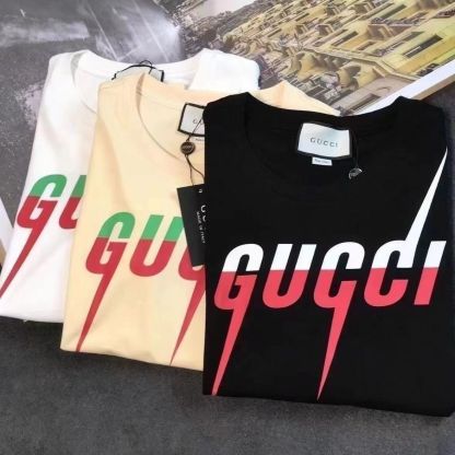 サマーライトニングカラーブロックピュアコットンクルーネック半袖Tシャツ