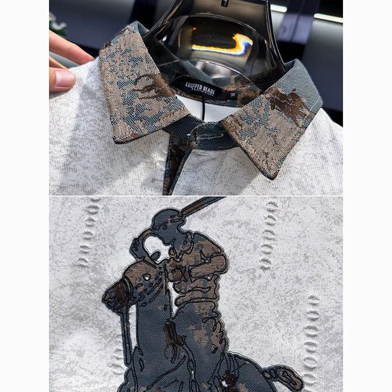 『M-4XL』夏物カジュアル刺繍入り半袖メンズポロシャツ