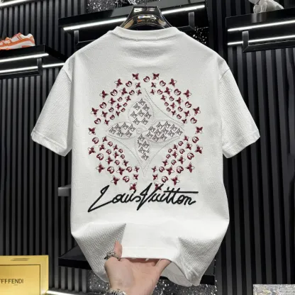 『M-3XL』メンズ刺繍入り半袖Tシャツ、通気性のあるハーフスリーブ