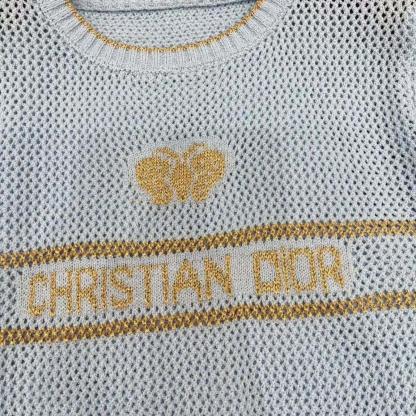 金糸と銀糸の蝶の文字の切り抜きニット半袖トップス、フリーサイズ 1