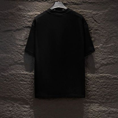 『S-XL』フロッキープリント、レタリング、ラウンドネック、ピュアコットン素材の新作半袖Tシャツ