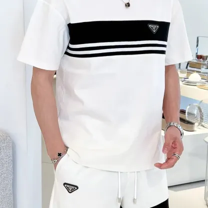 『S-XL』夏物ラグジュアリーメンズカジュアルスーツ ラウンドネック半袖ショートパンツツーピースセット