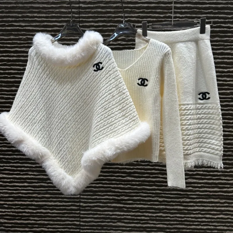 『フリーサイズ』今季も大流行 女子マスト フェミニン 刺繍 ニット生地 ケープ セットアップ