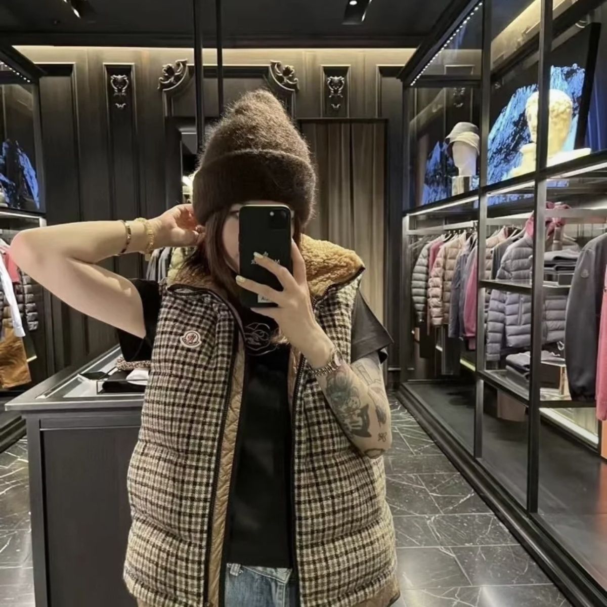 新しい秋のスタイルの千鳥格子ベストダウンジャケット、暖かい