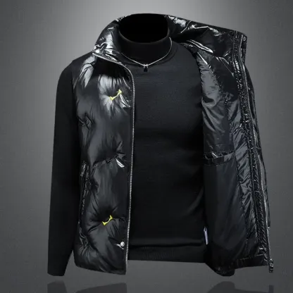 メンズダウンベスト、スタイリッシュなスタンドカラー、秋冬用の暖かいアウター