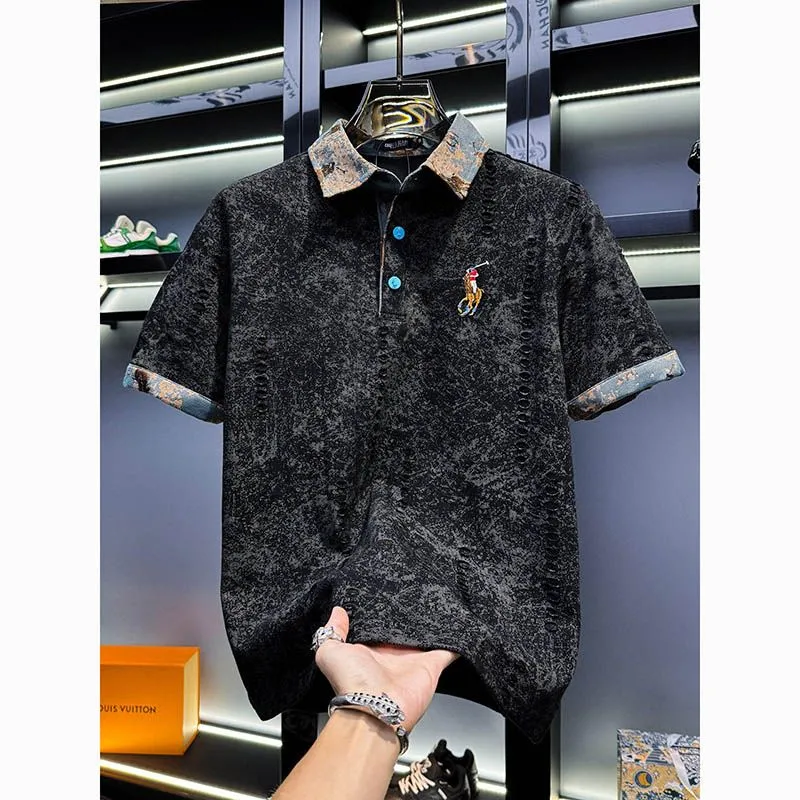 『M-4XL』夏物カジュアル刺繍入り半袖メンズポロシャツ