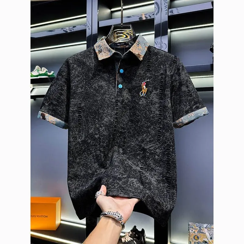 『M-4XL』夏物カジュアル刺繍入り半袖メンズポロシャツ