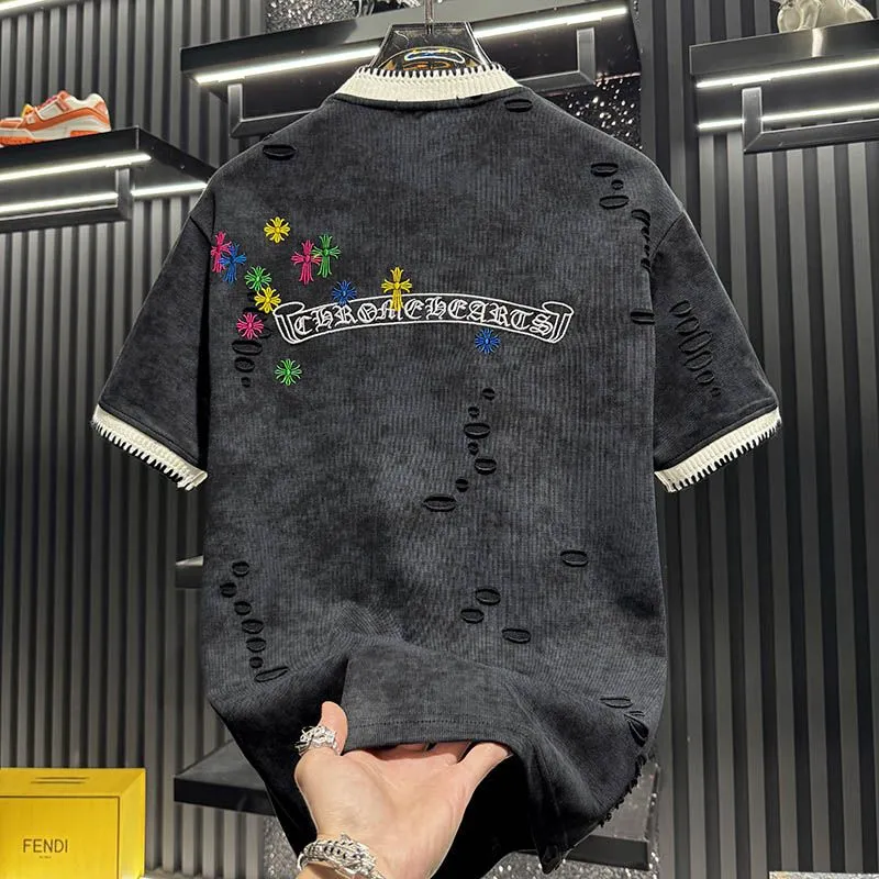 『M-4XL』新作夏物高級刺繍入りメンズ半袖Tシャツ