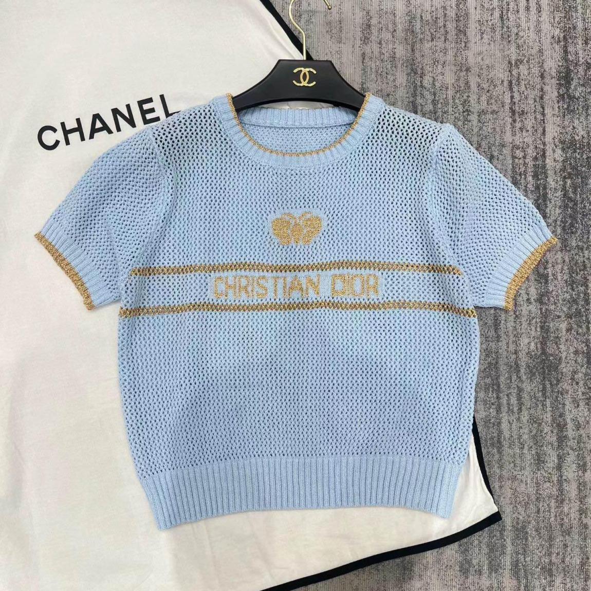 金糸と銀糸の蝶の文字の切り抜きニット半袖トップス、フリーサイズ 1