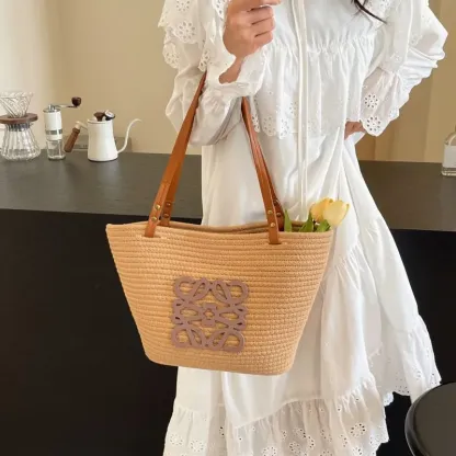 大容量の編み込みバッグ、新しいファッショナブルなストローバッグ、シンプルなショルダーバッグ