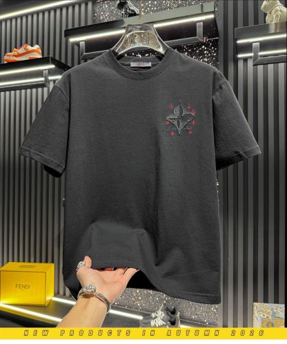 『M-3XL』メンズ刺繍入り半袖Tシャツ、通気性のあるハーフスリーブ