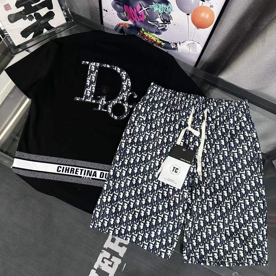『S-3XL』夏の刺繍入り高級メンズカジュアル半袖・ショートパンツスーツ