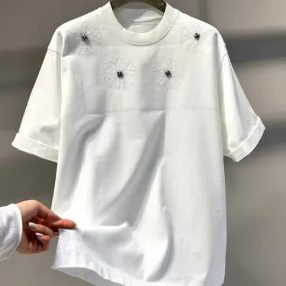 『M-3XL』大注目 大活躍 組み合わせやすい カジュアル 刺繍 半袖 Tシャツ