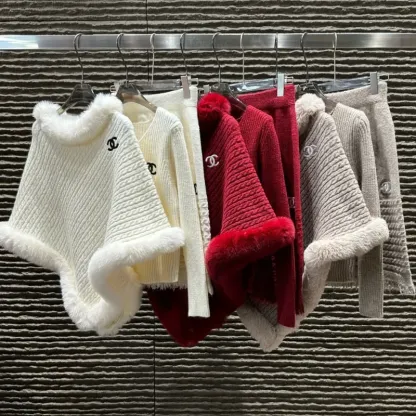 『フリーサイズ』今季も大流行 女子マスト フェミニン 刺繍 ニット生地 ケープ セットアップ