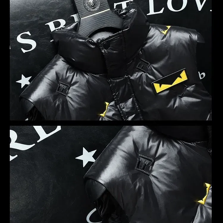 メンズダウンベスト、スタイリッシュなスタンドカラー、秋冬用の暖かいアウター