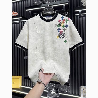 『M-4XL』新作夏物高級刺繍入りメンズ半袖Tシャツ