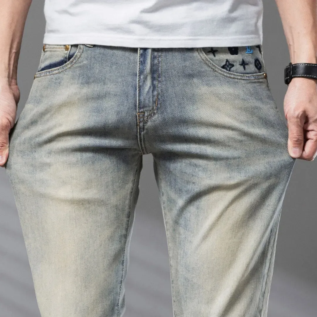 『S-2XL』ハイエンド ウォッシュ メンズ ストリートブランド 刺繍 春夏 新作 ヴィンテージカラー ジーンズ