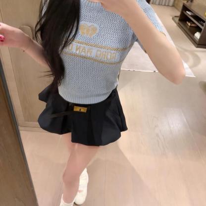 金糸と銀糸の蝶の文字の切り抜きニット半袖トップス、フリーサイズ 1