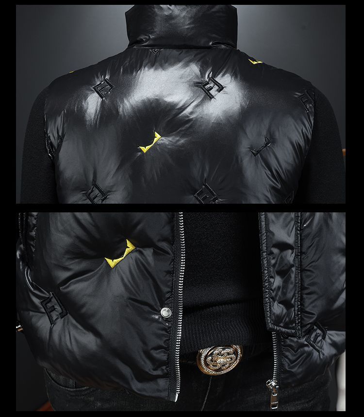 メンズダウンベスト、スタイリッシュなスタンドカラー、秋冬用の暖かいアウター