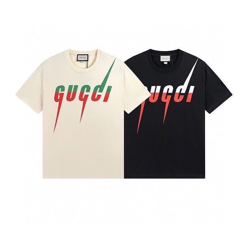 サマーライトニングカラーブロックピュアコットンクルーネック半袖Tシャツ